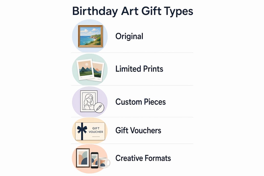 Infographic illustrating types of birthday art gifts