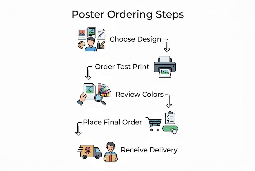 Infographic illustrating steps in ordering personalized posters