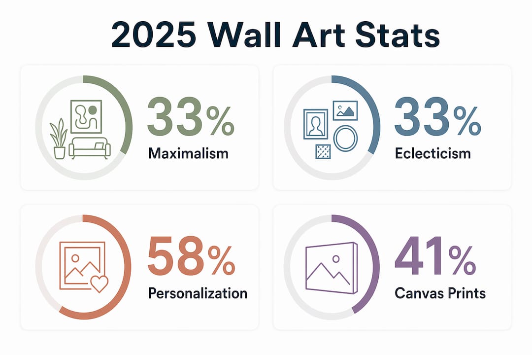 Infographic showing 2025 wall art trend statistics