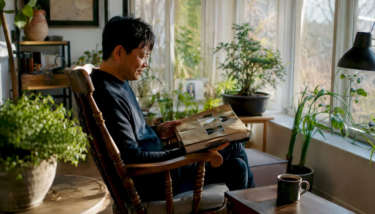 Man browsing personalized decor scrapbook