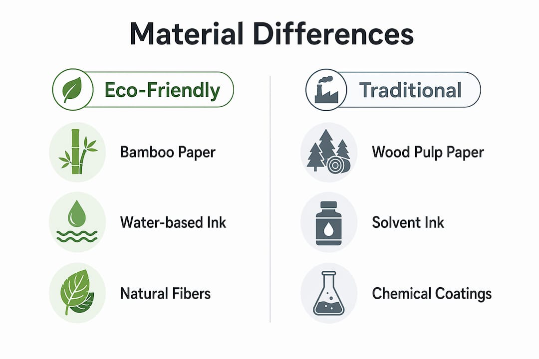 Infographic comparing eco-friendly and traditional art materials