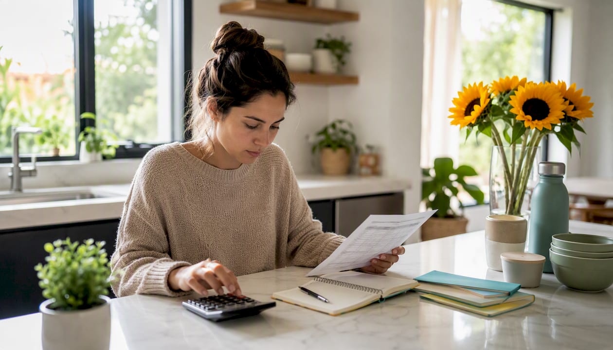 Hands calculating cost savings for eco-friendly upgrades