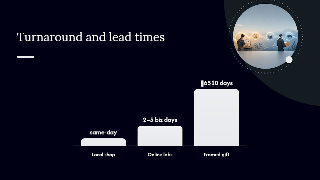 How to order from an online lab or local print shop — overview diagram