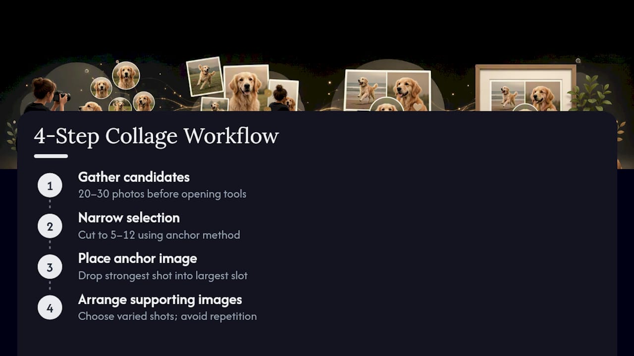 Four-stage pet collage creation workflow