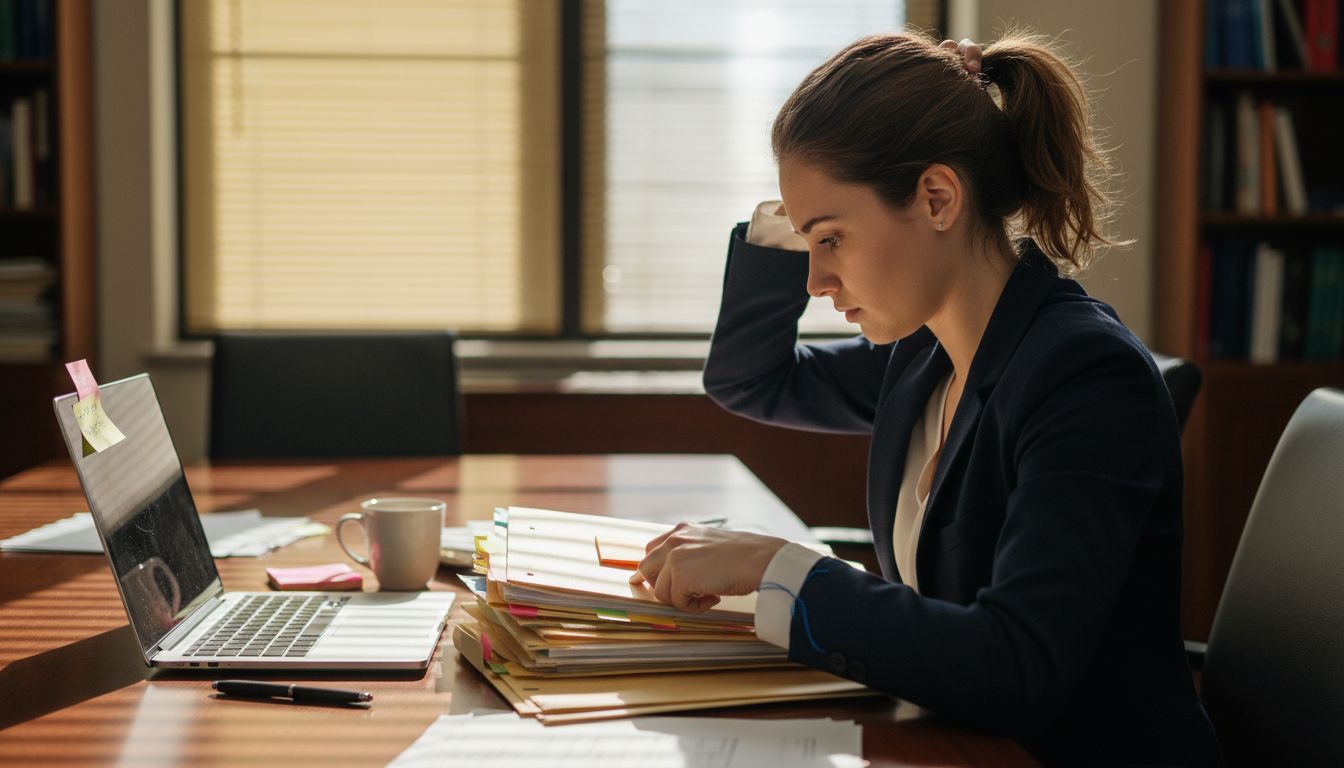 Woman organizing documents for business registration
