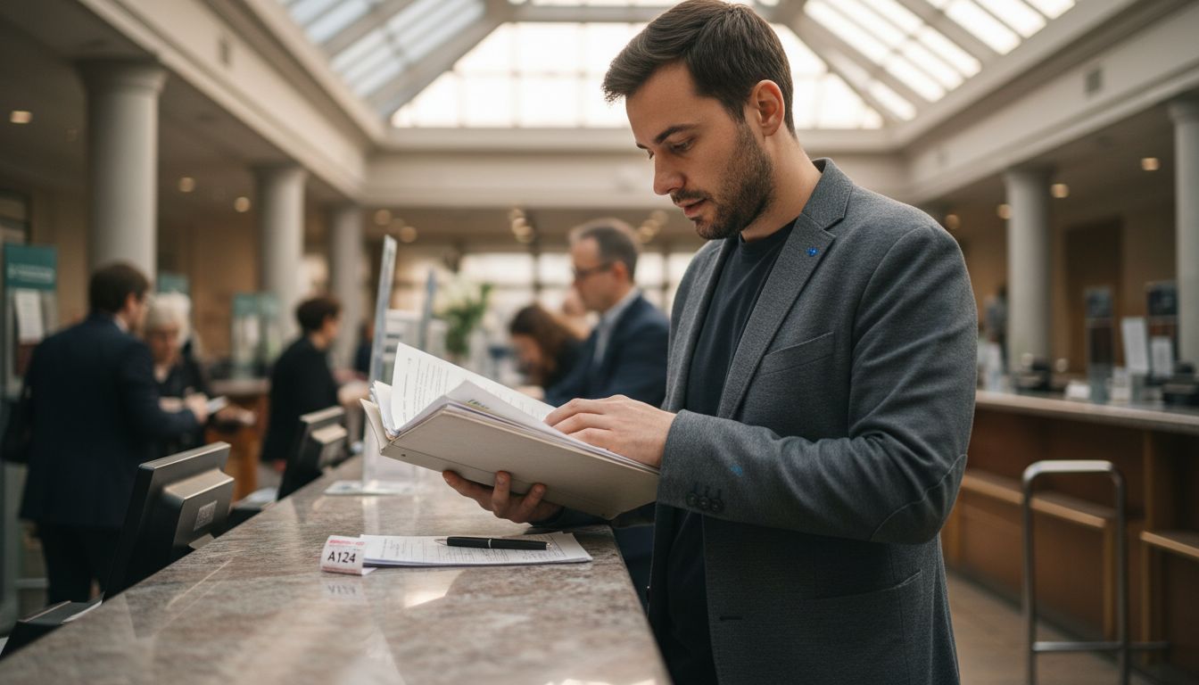 Customer presenting documents at Dubai bank counter