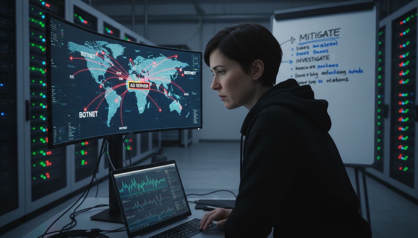 Server room showing botnet targeting ad server