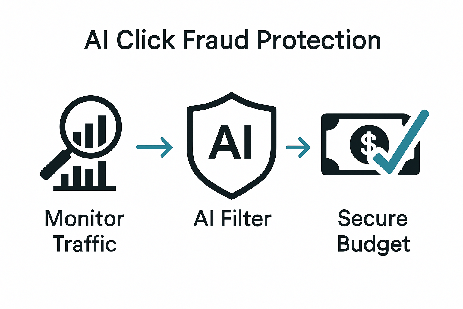 Infographic showing AI click fraud detection steps
