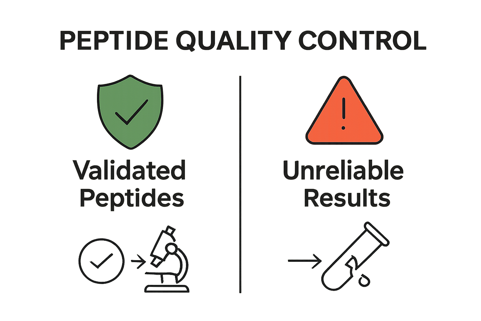 Infographic contrasting good versus poor peptide QC