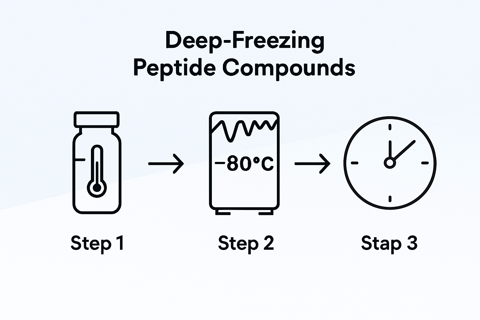 Infographic showing peptide deep-freeze storage steps