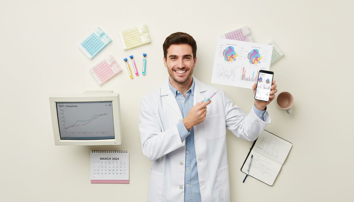 Lab technician studies hormone receptor charts