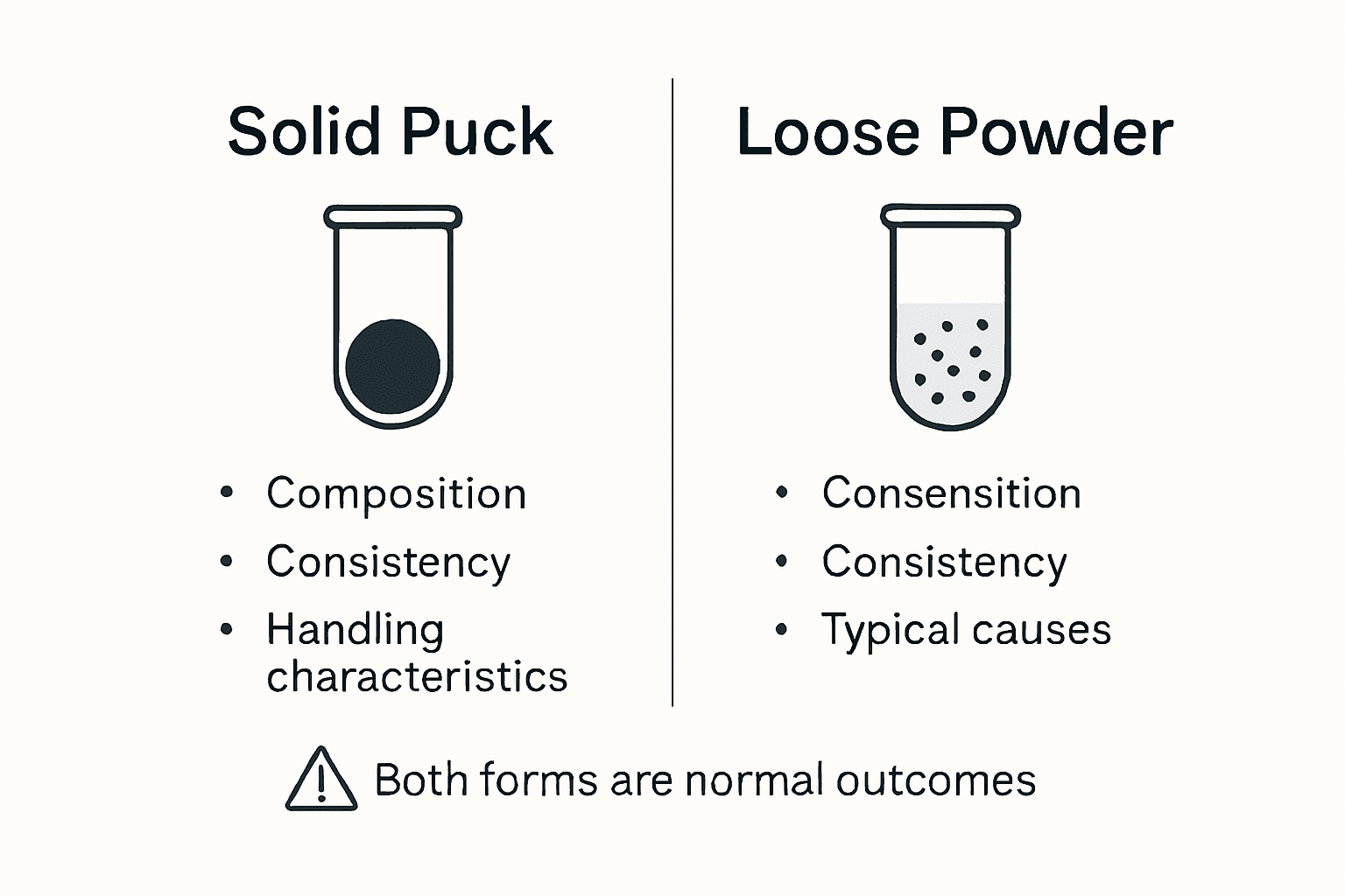 Solid puck vs loose lyophilized powder infographic