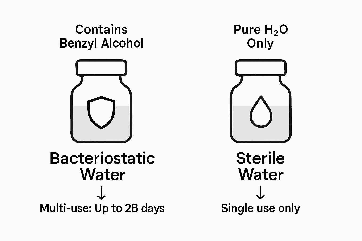 Infographic comparing bacteriostatic and sterile water vials