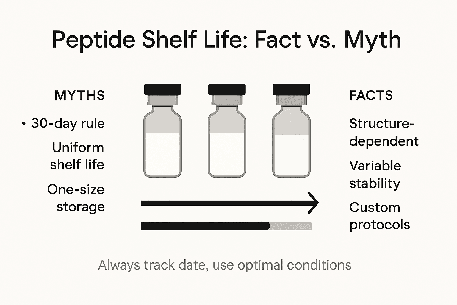 Infographic showing peptide shelf life facts vs myths