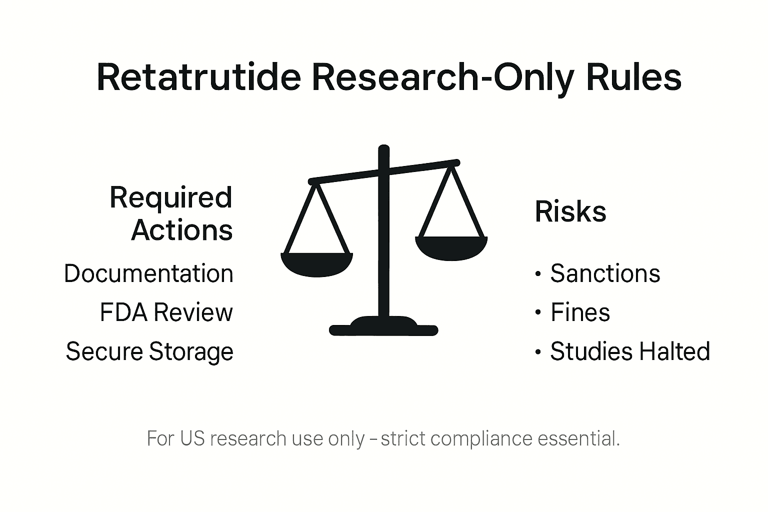 Infographic with Retatrutide research rules summary