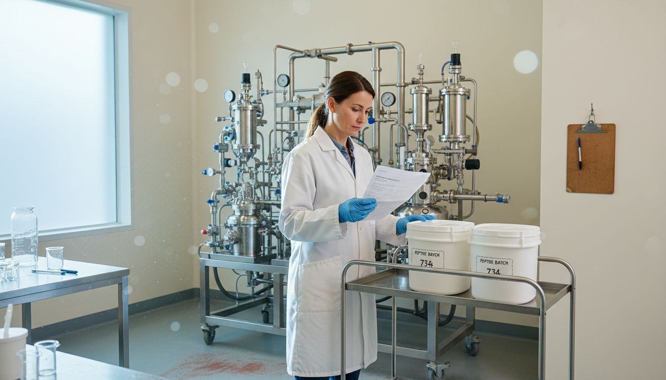 Quality specialist checks peptide shipment manifest