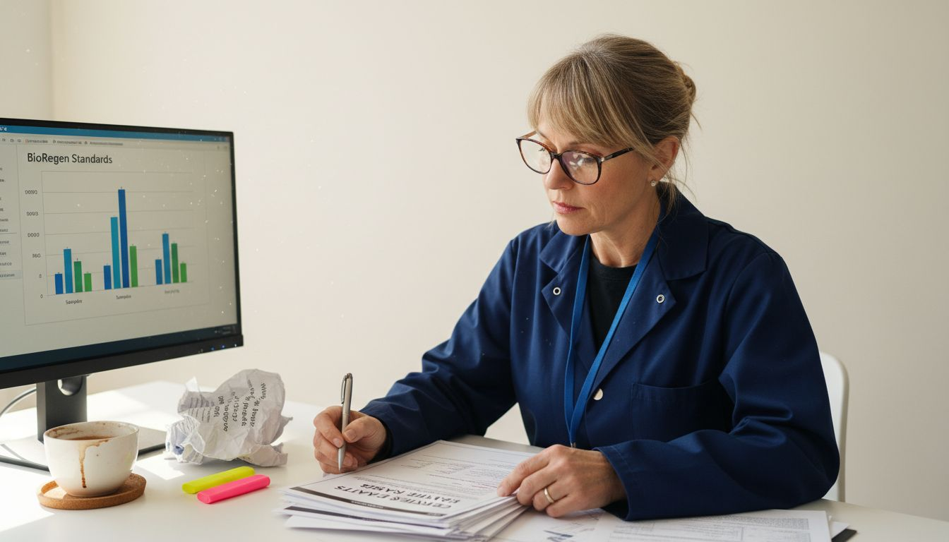 Scientist examining BioRegen quality certificates