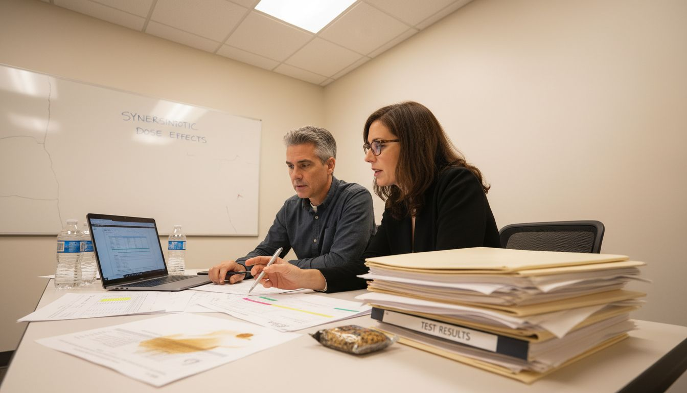 Mazdutide Signaling: Why Oxyntomodulin Potency Matters 2 Researchers discussing clinical data in conference room