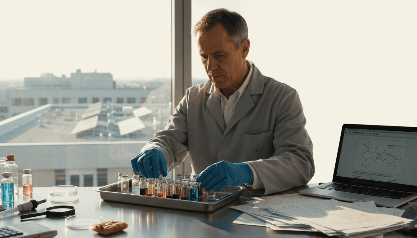 Scientist sorting vials in liver research lab