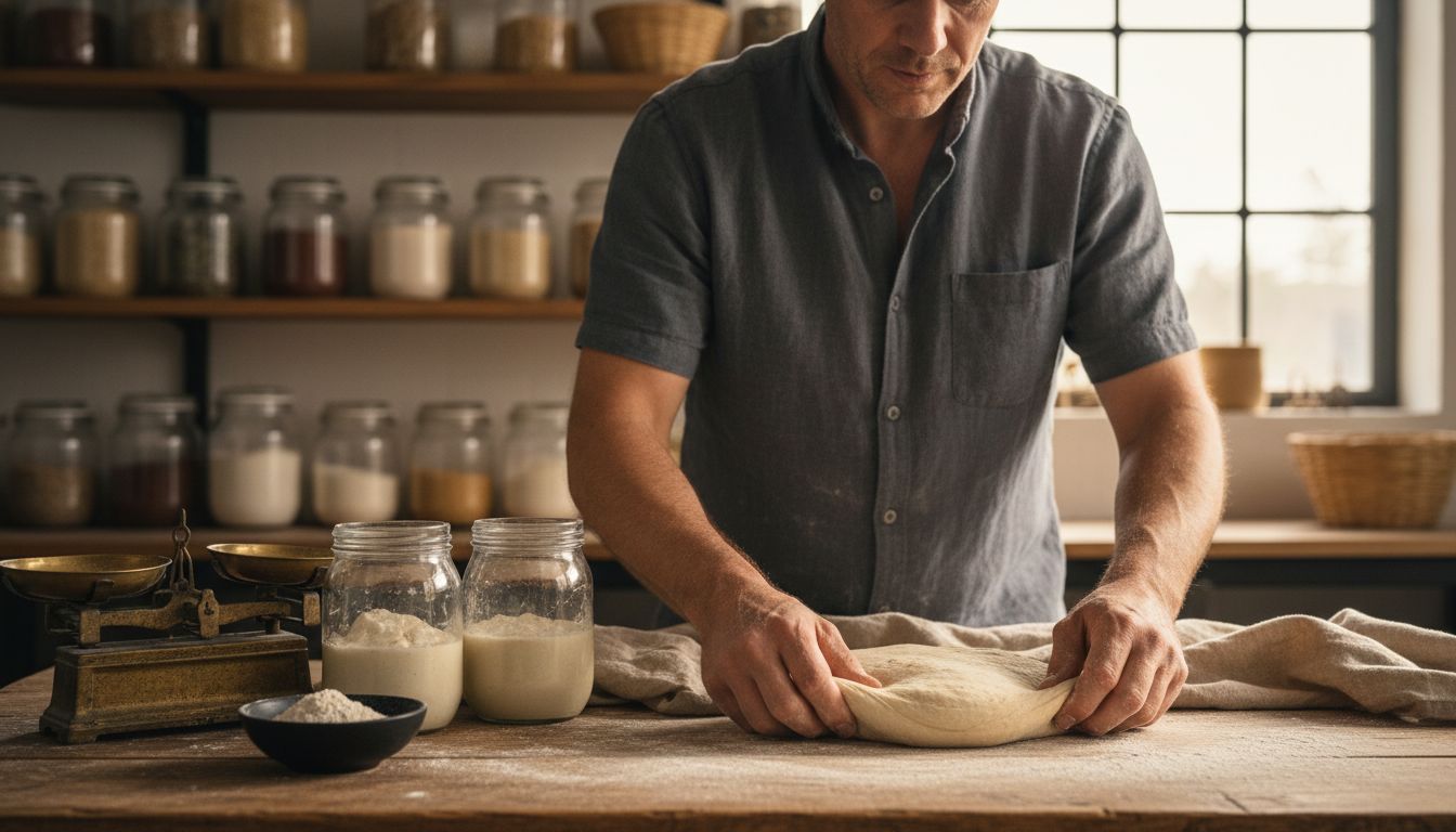 Brutar artizanal pregătind starter de maia