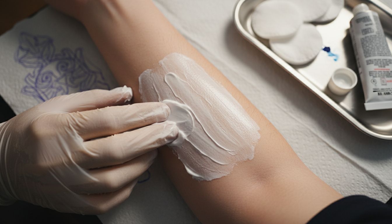 Closeup of anesthetic cream applied to skin