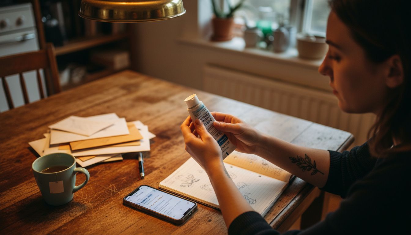 User inspecting tattoo numbing cream at home