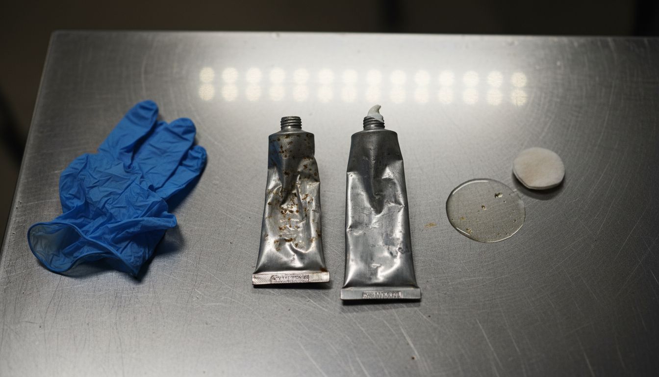 Two numbing cream tubes on tattoo counter