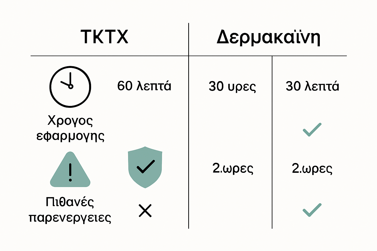 Infographic comparing TKTX and Dermacain creams