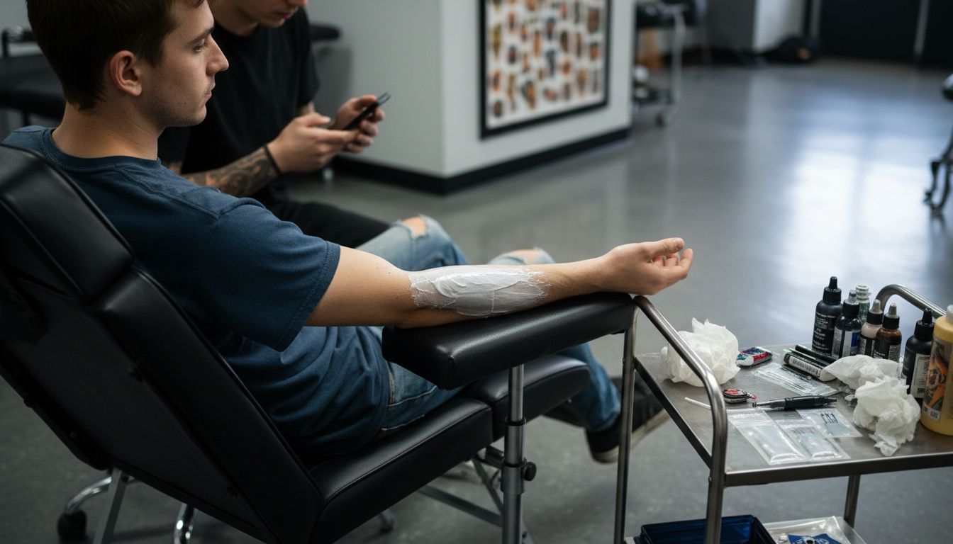 Client waiting as numbing cream works