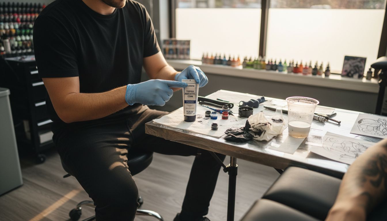Tattoo artist explains numbing cream to client