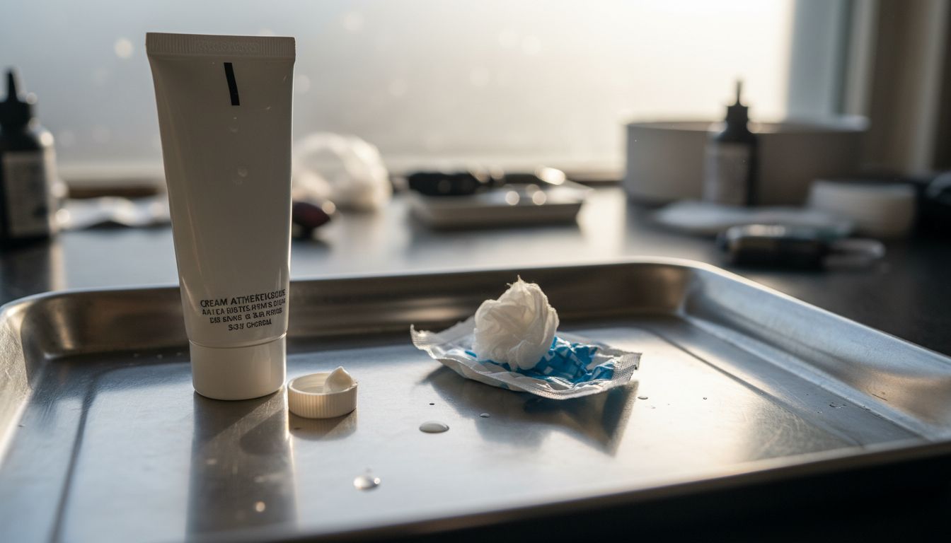 Tattoo anesthetic cream on studio tray