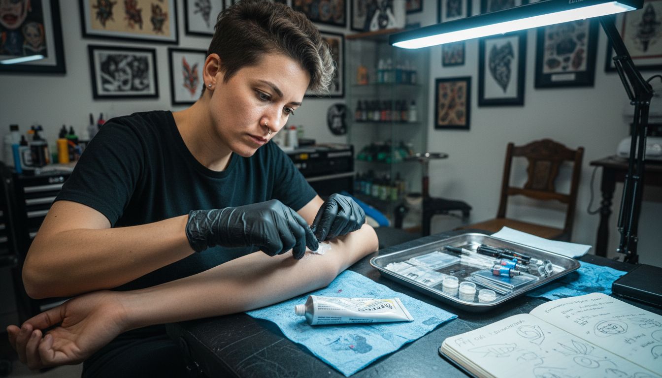 Artist applying anesthetic cream before tattoo