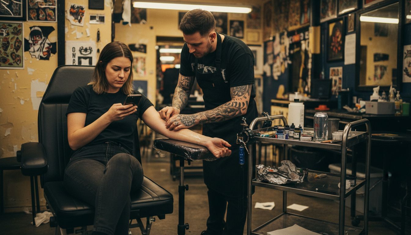 Customer receiving local tattoo anesthesia