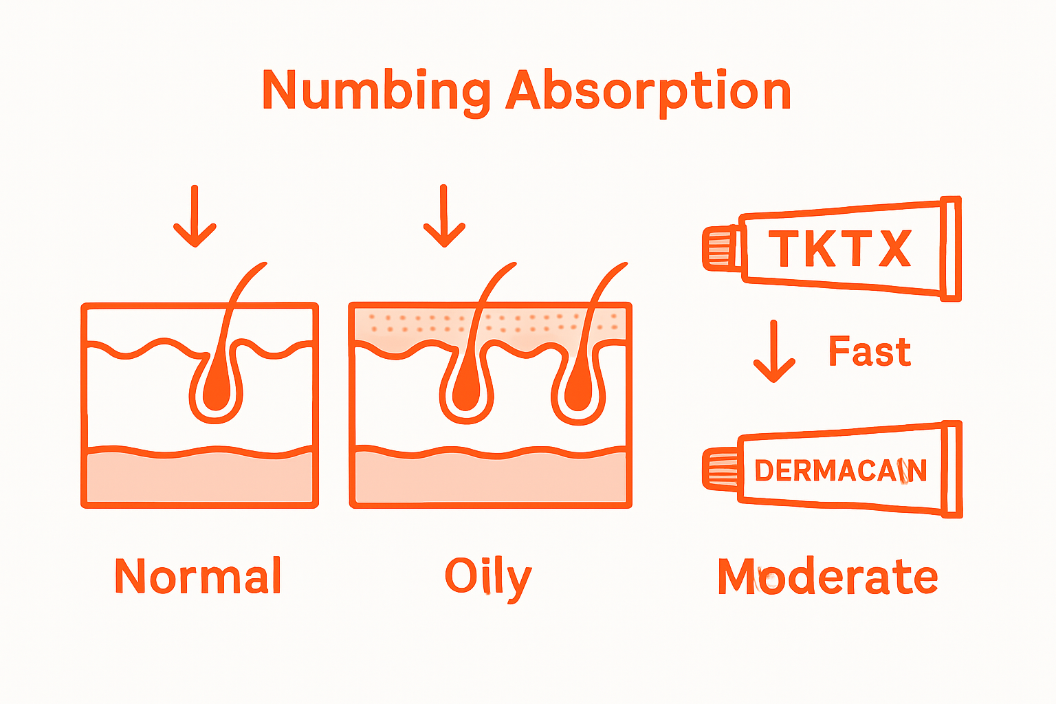 Infographic comparing TKTX and Dermacain by skin type