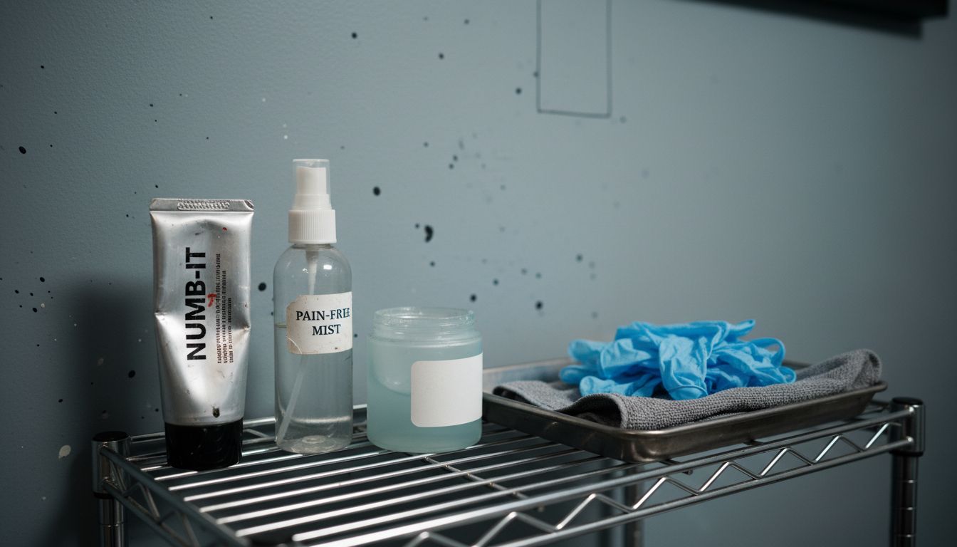 Different types of tattoo anesthetic products on shelf