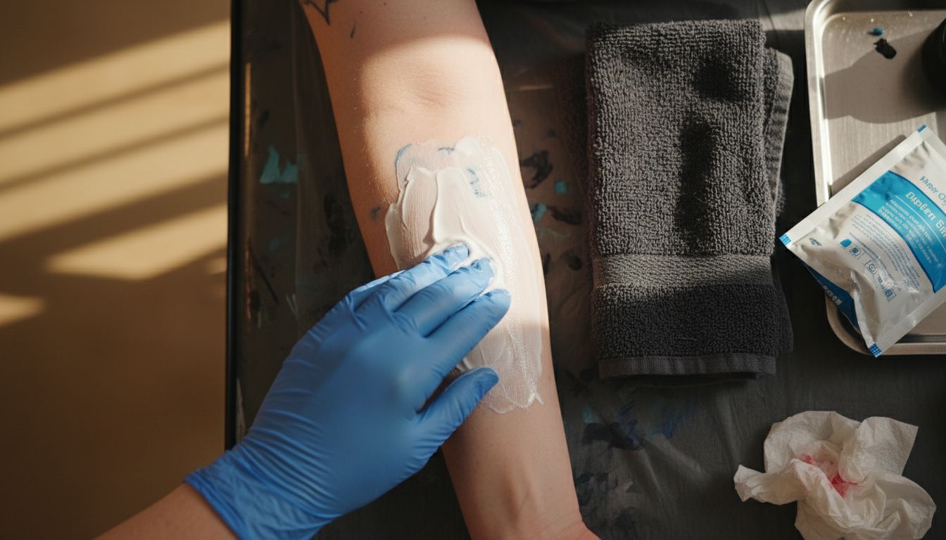 Applying numbing cream prior to tattoo