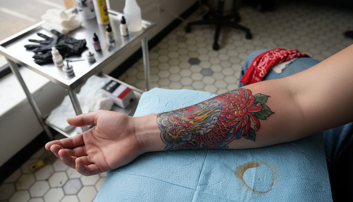 Red and swollen skin after tattoo