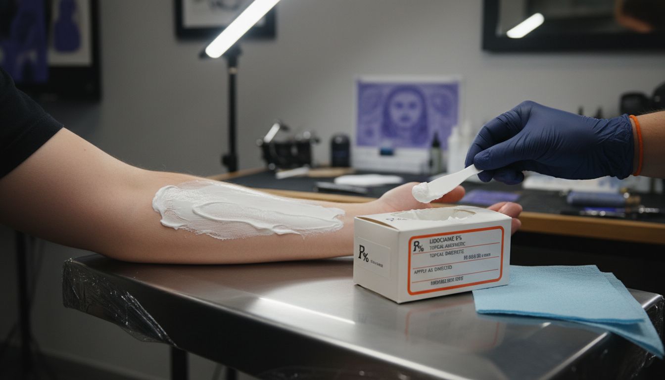 Applying topical anesthetic cream to forearm