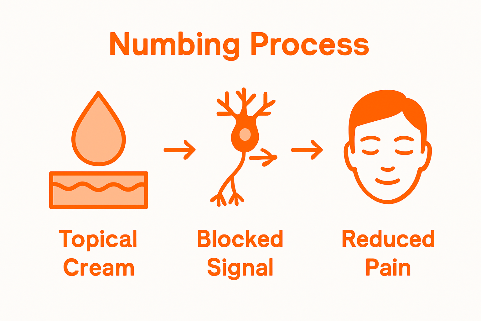 Infographic showing numbing cream blocking pain