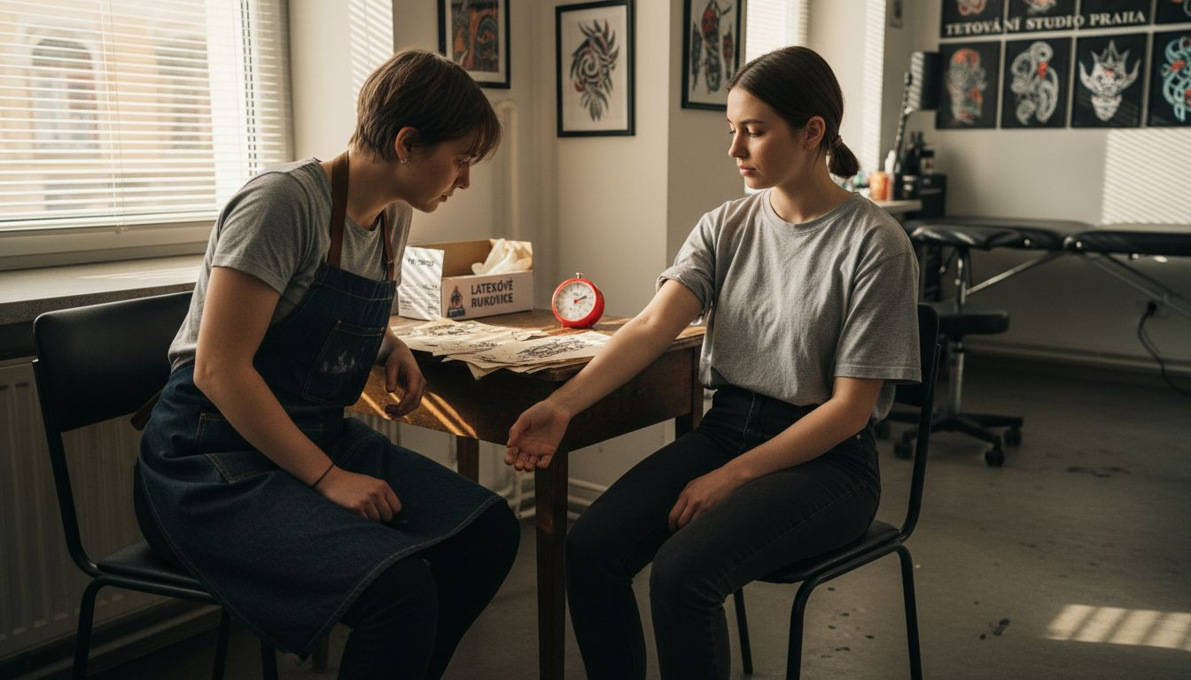 Zákazník čeká, až začne působit umrtvení před tetováním.