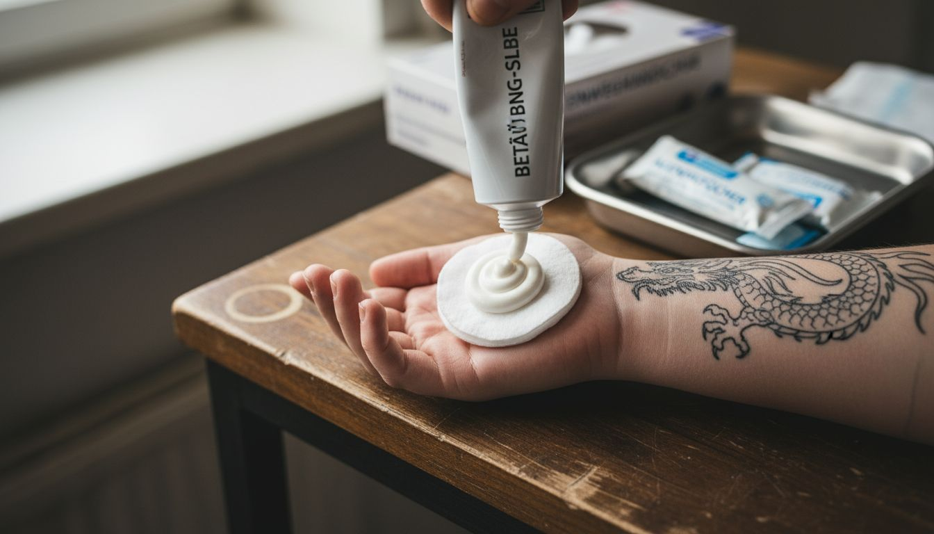 Detailaufnahme von Betäubungscreme und einer Tattoo-Schablone