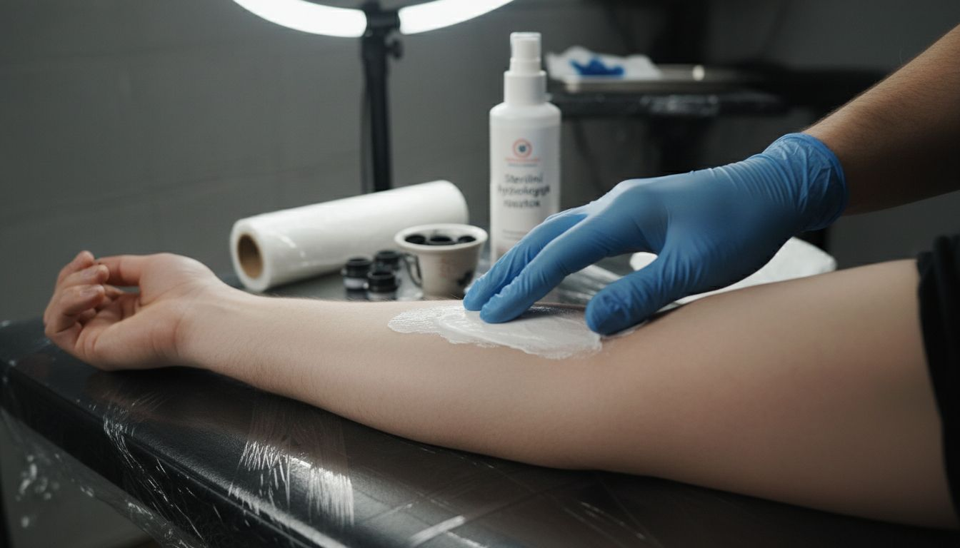 Nanášení znecitlivujícího krému na místo, kde se bude tetovat