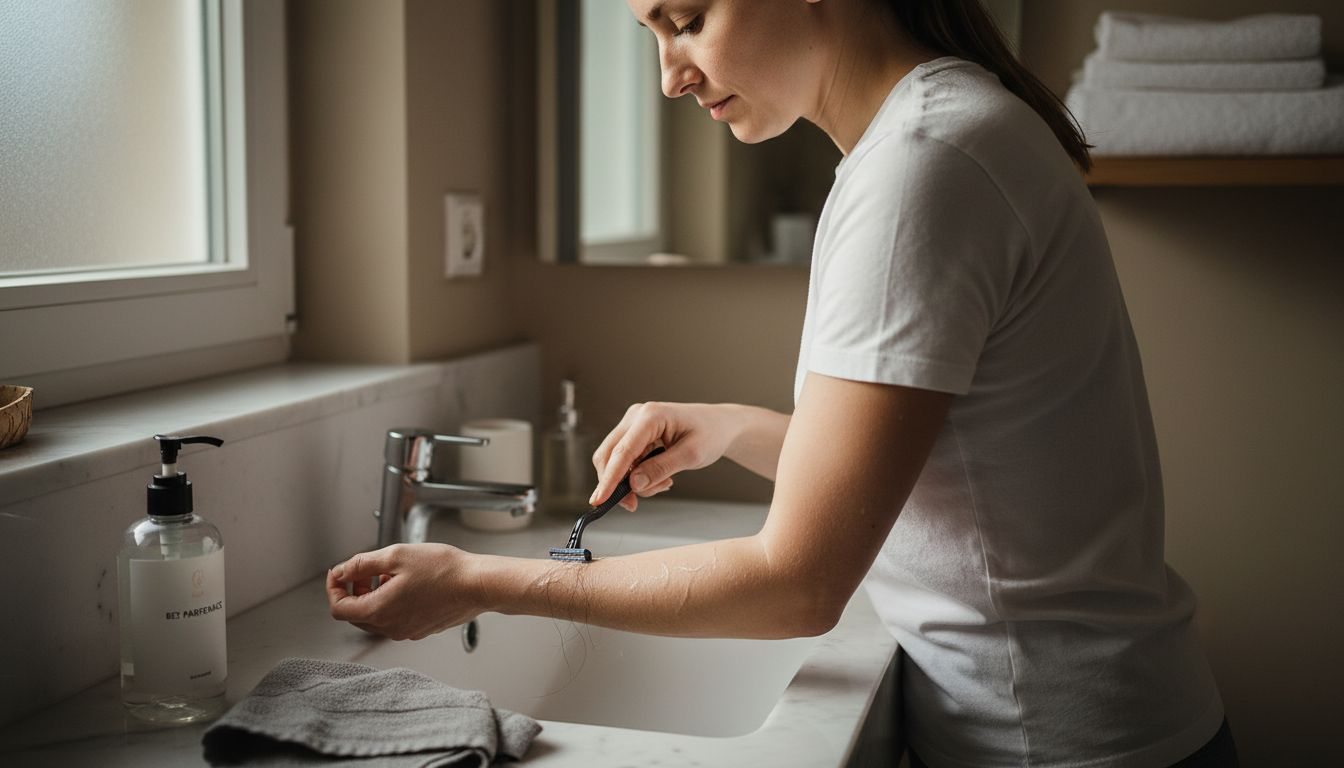 Žena si před tetováním opatrně holí ruku