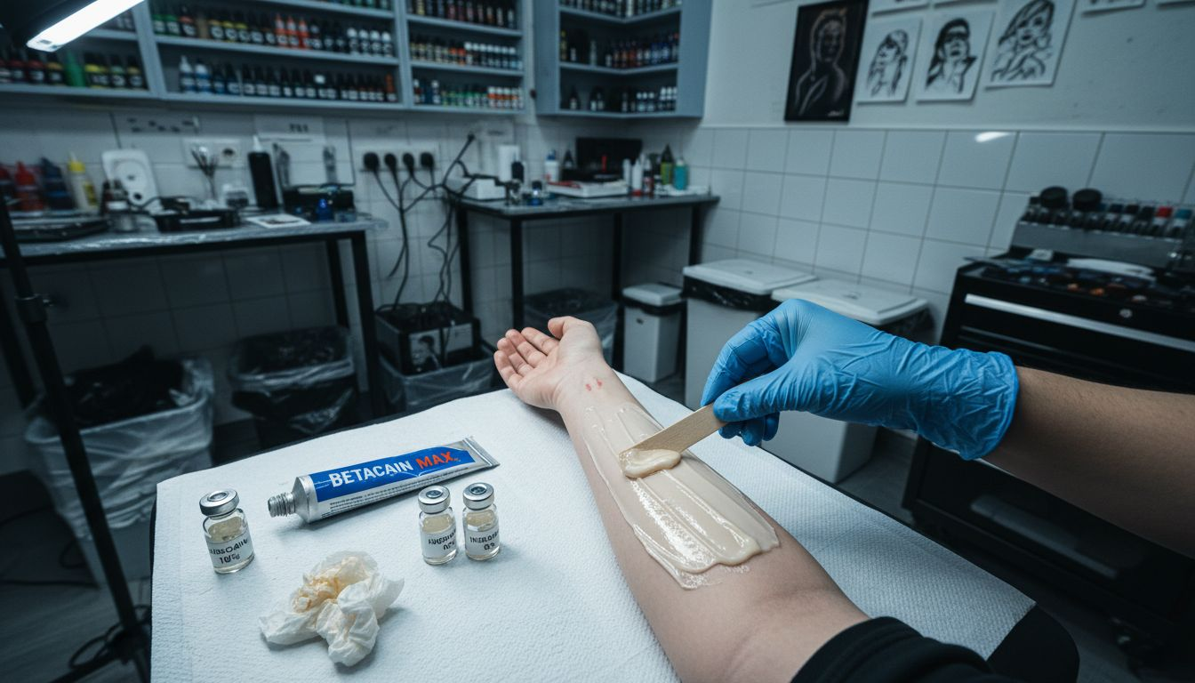 Vor dem Tätowieren wird eine betäubende Creme aufgetragen, um die Haut unempfindlicher zu machen.