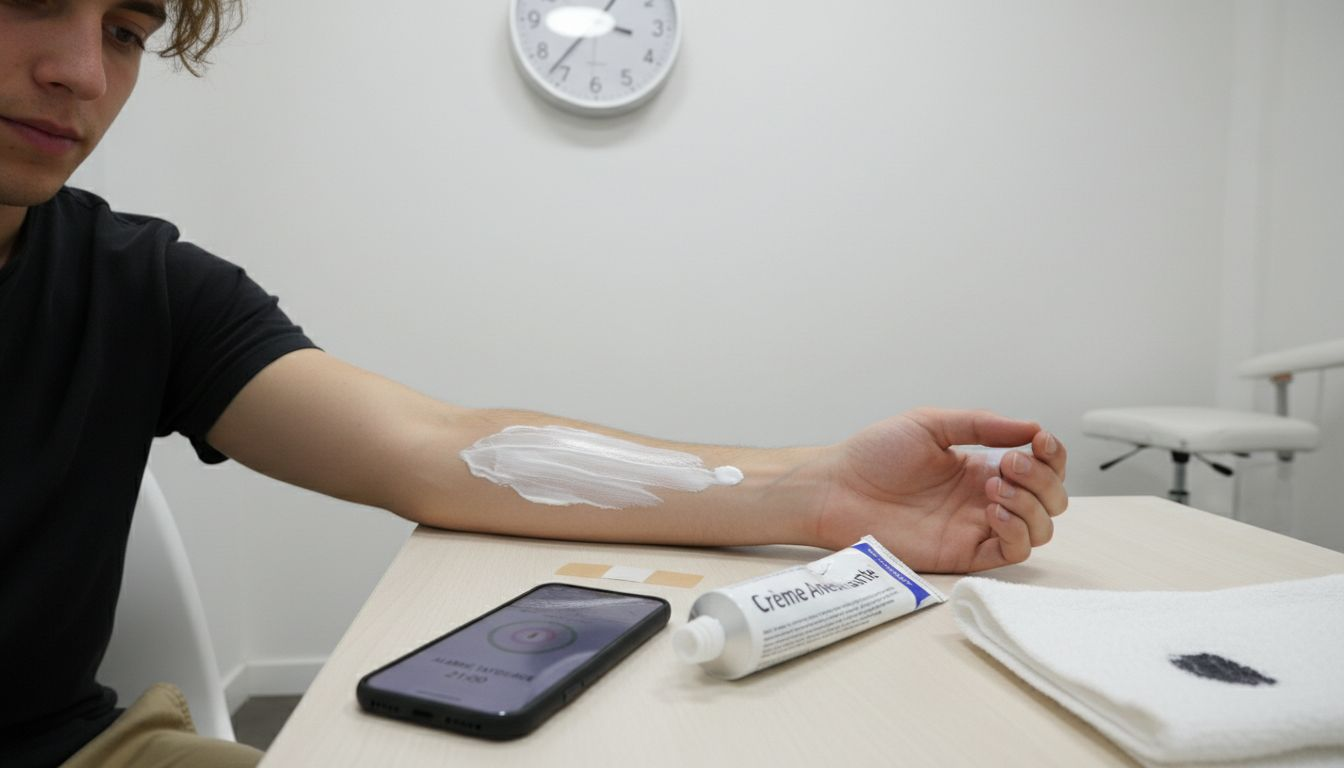 Un client essaie une crème anesthésiante avant de se faire tatouer.