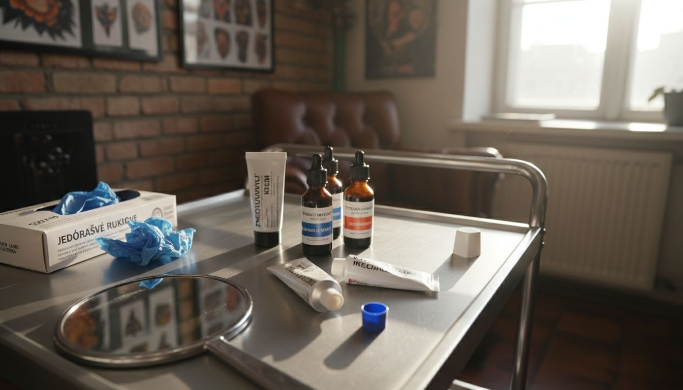 Pracovní místo tatéra vybavené znecitlivujícími krémy