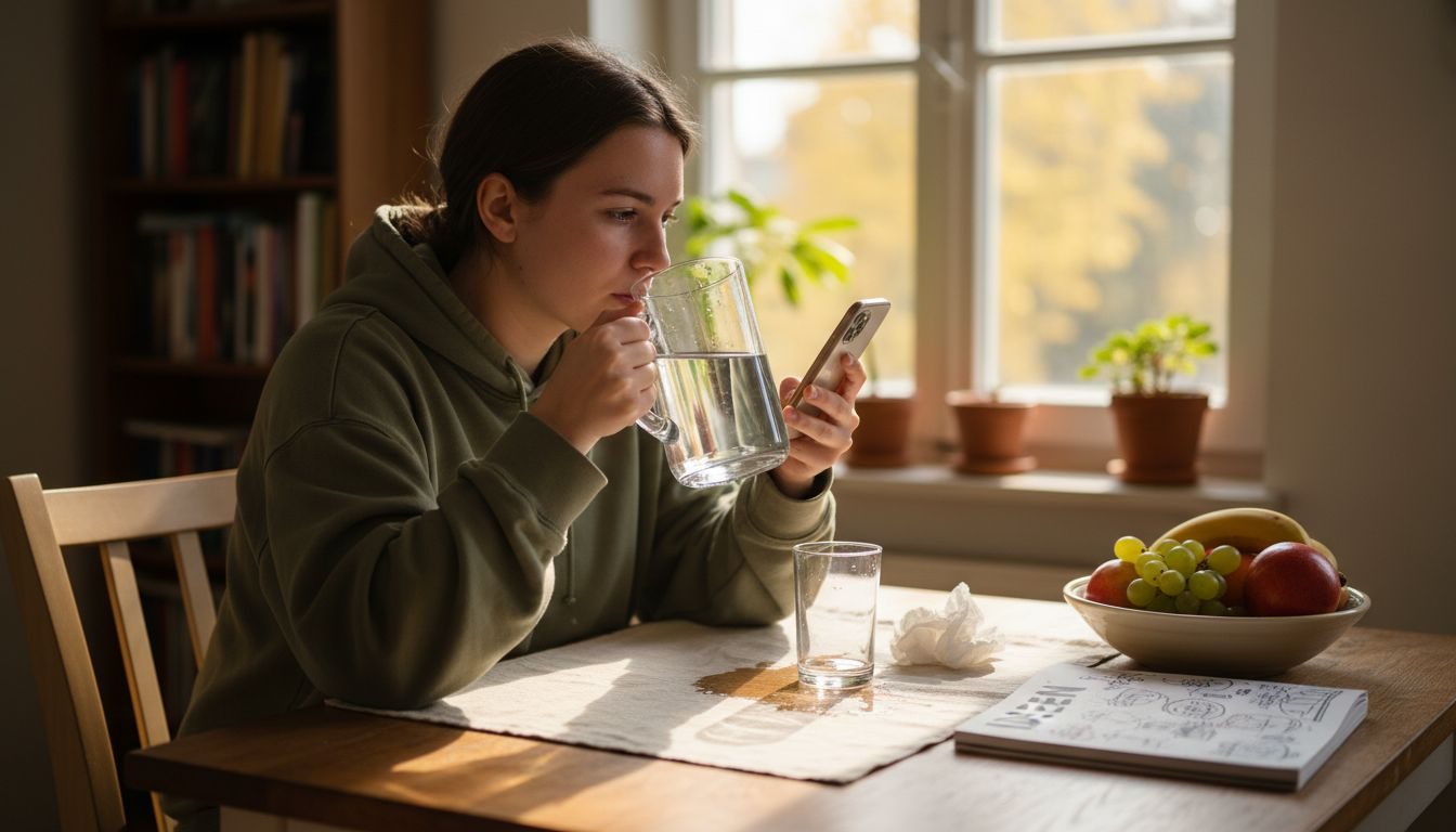 Eine Frau trinkt vor ihrem Tattoo-Termin ausreichend Wasser, um gut vorbereitet zu sein.