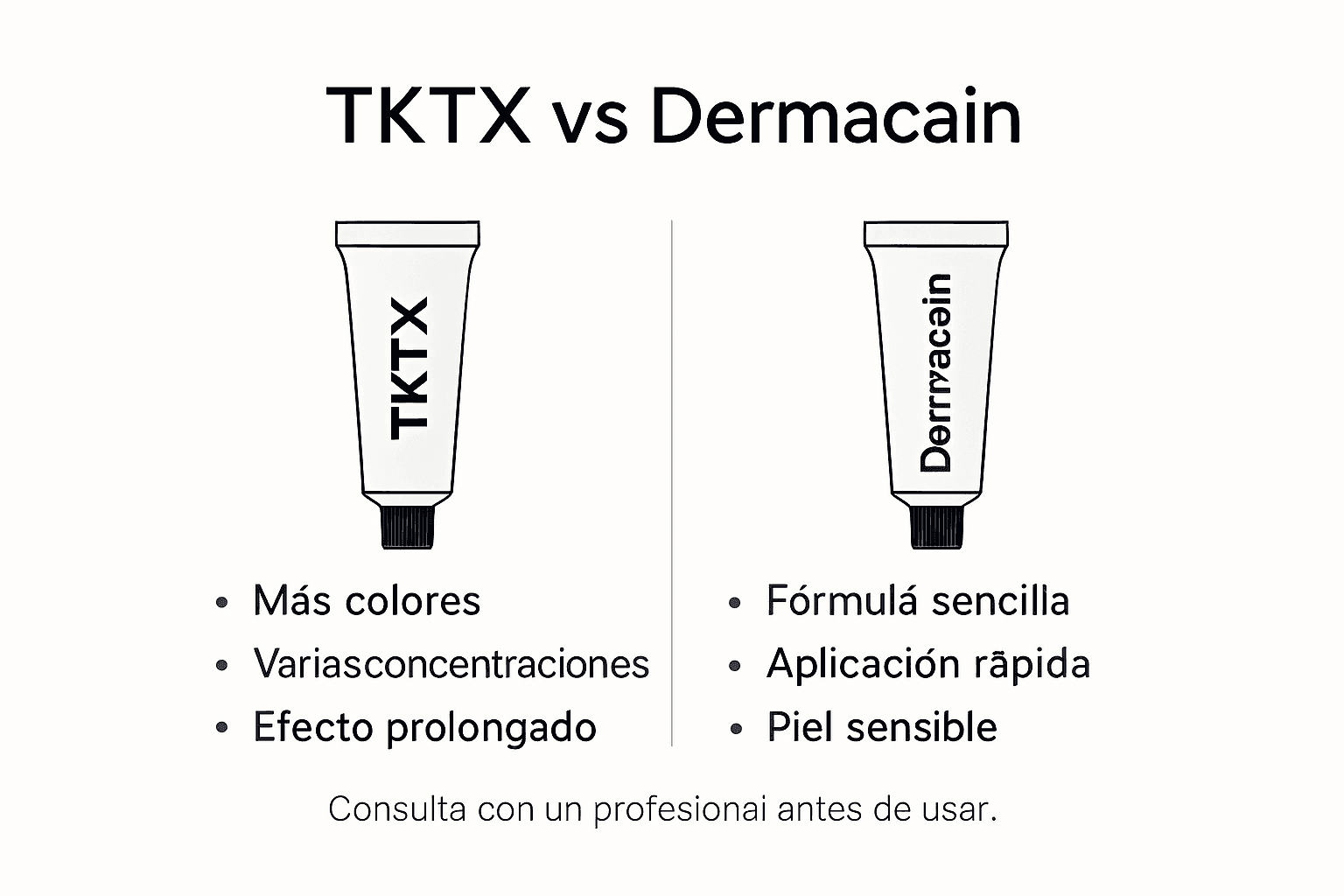 Infografía: diferencias clave entre TKTX y Dermacain de forma sencilla