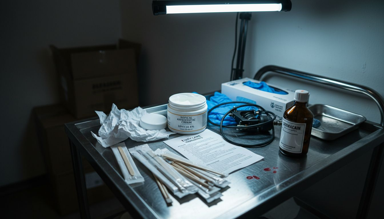 Tattoo numbing cream ingredients on workstation