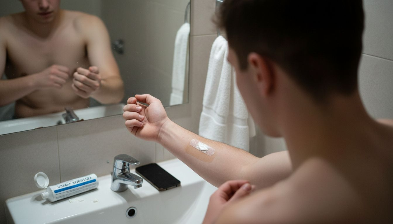 Una persona observa si tiene el antebrazo rojo.